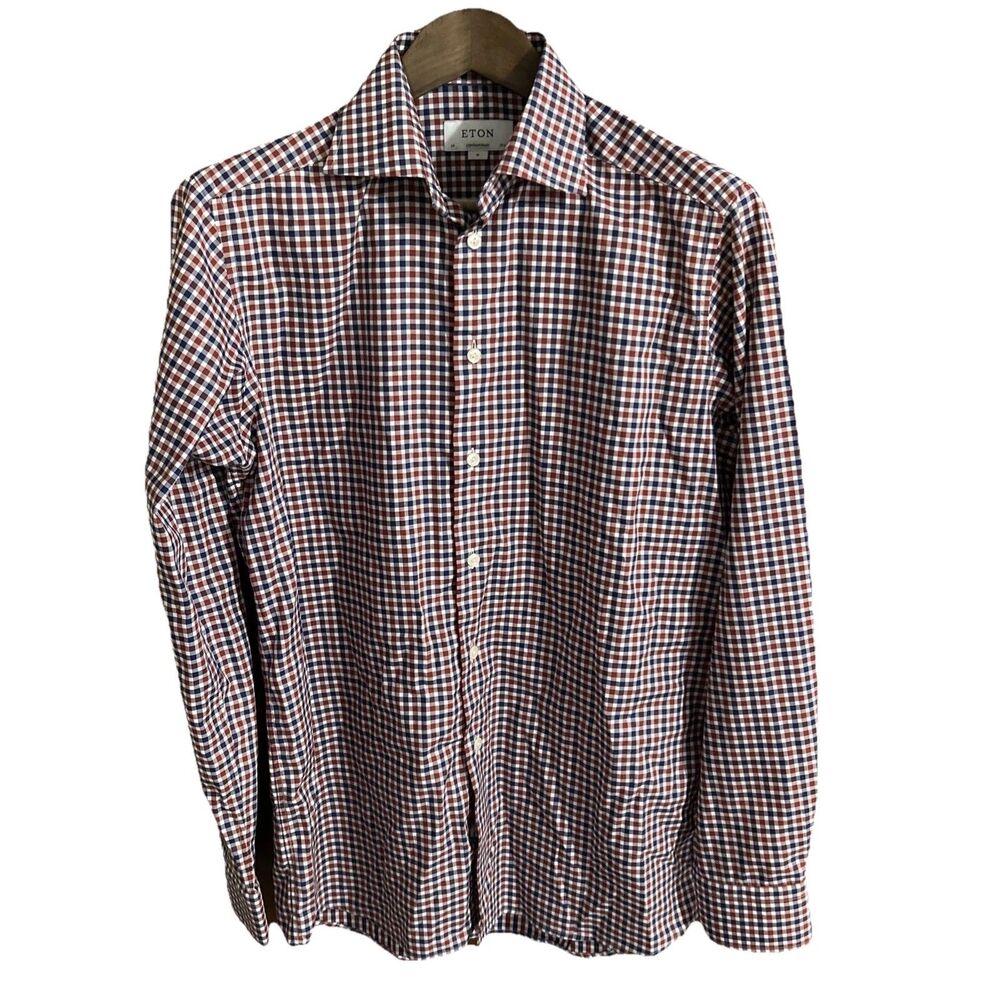 Eton Contemporary Mens Sz M 15.5 Multicolor Plaid Long Sleeve